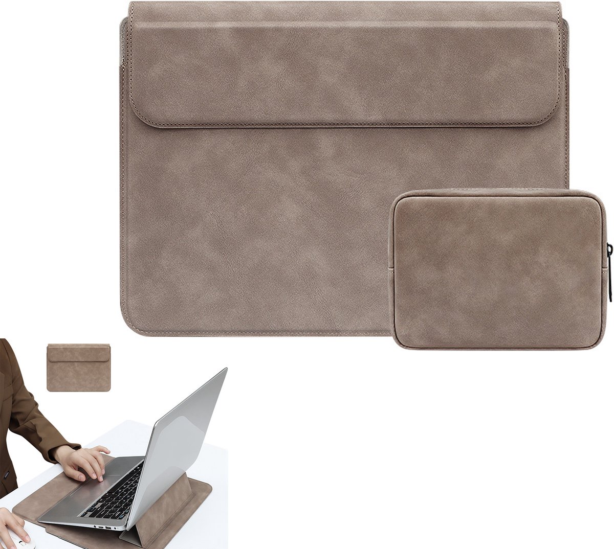 KZQ 15-16 inch laptop hoes en sleeve - Lichtgewicht beschermhoes voor computer - Geschikt voor werk school en reizen - Kaki