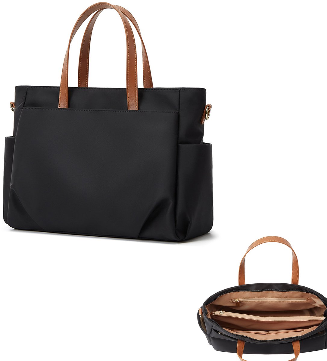 KZQ Stijlvolle nylon schoudertas voor dames - Lichte effen kleur werk- en office tote - Geschikt voor dagelijks gebruik en reizen - Zwart