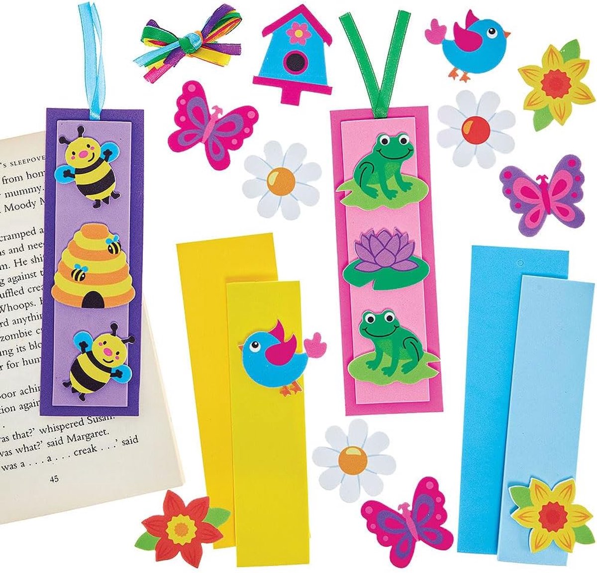 Thijox - Set van 6 Lente Boekenleggers Maken voor Kinderen - Creatieve Knutselset voor Wereld Boeken Dag - Kleurrijke DIY Boekenleggers van Karton voo