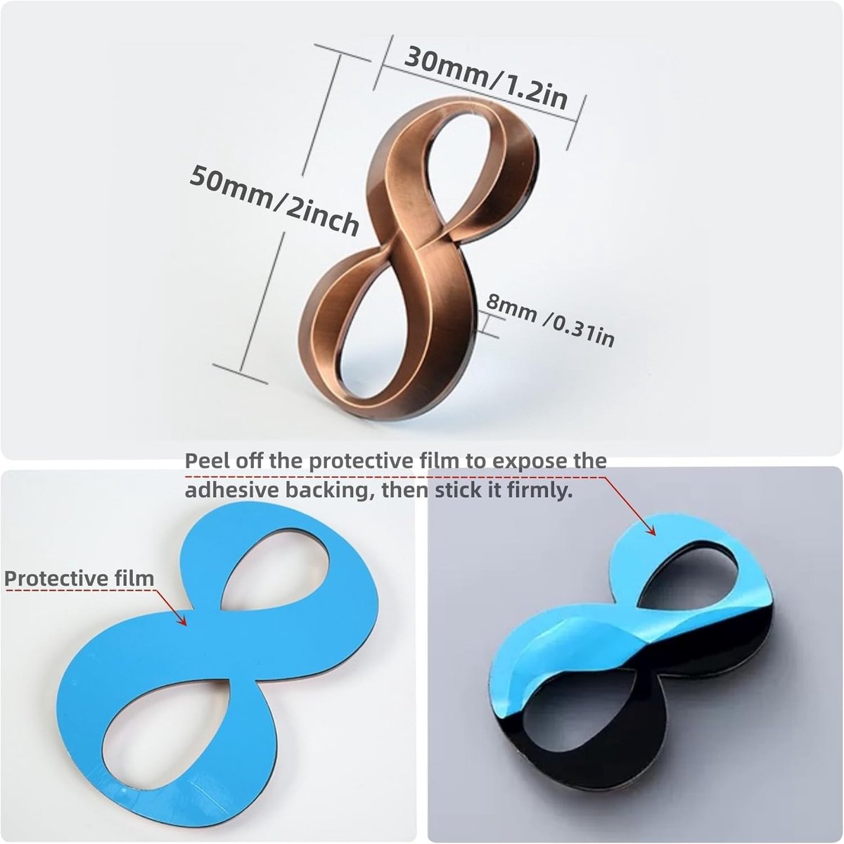 3D Bronzen Huisnummers - Zelfklevende Stickers voor Thuis, Appartement, Kantoor en School - Cijfers 0 tot 9, 2 Inch Formaat