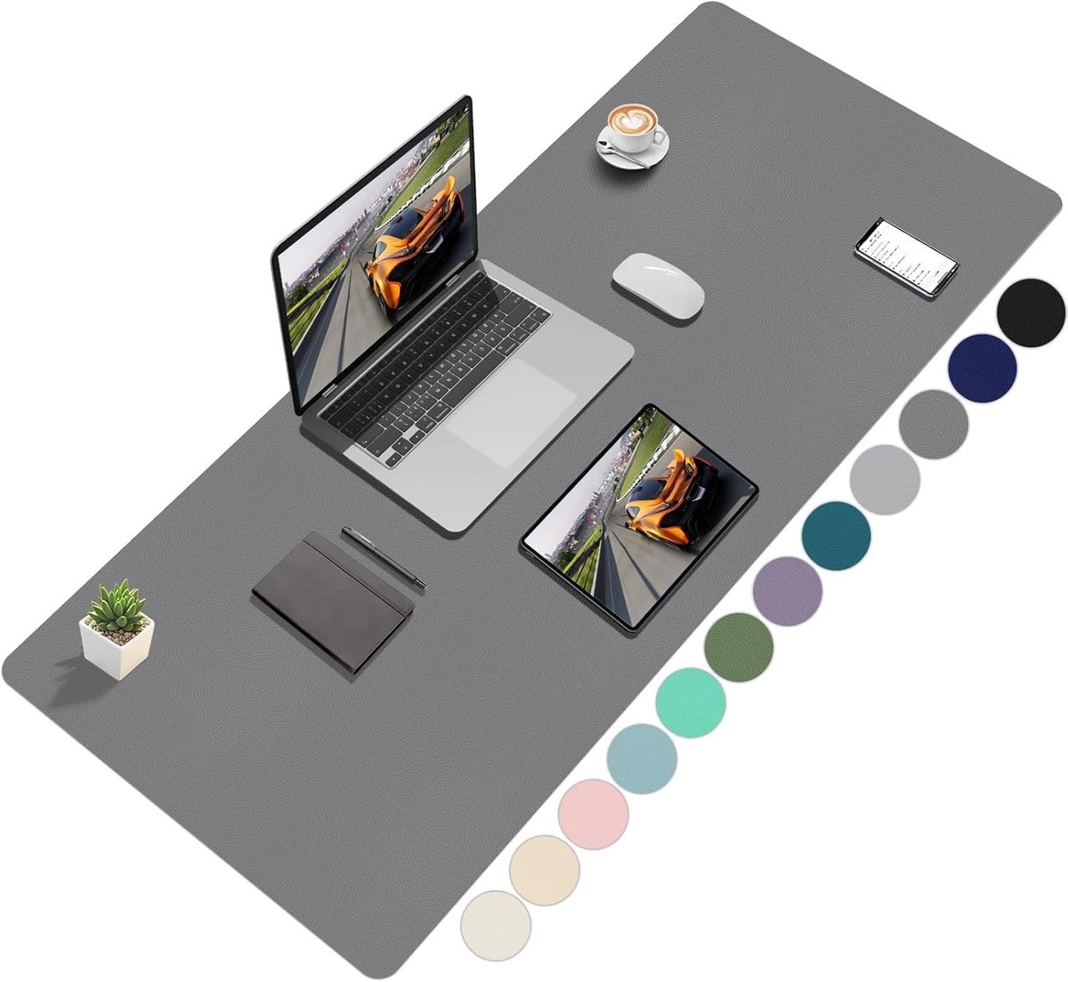 Luxe bureauonderlegger in donkergrijs, 120x60 cm, ideaal voor kantoor en thuisgebruik