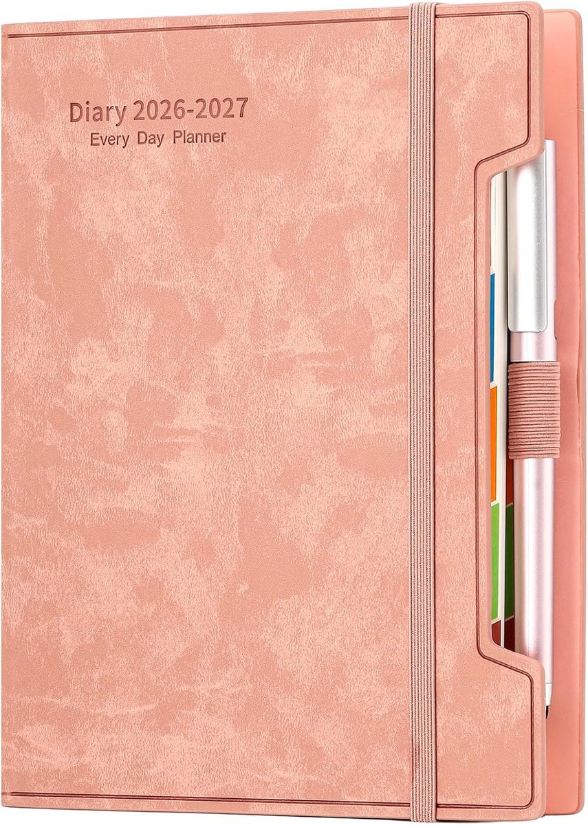 Thijox - Academisch Dagboek 2026-2027 A5 Dag per Pagina, Harde Kaft, Dagelijkse Planner met Penlus, Stickers, Roze, Perfect voor School en Persoonlijk