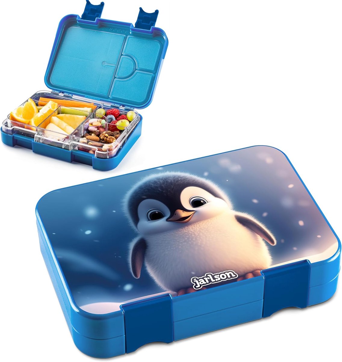 Thijox - Jarlson Toni Lunchbox voor Kinderen, Lekvrije Bento Box met Vakken, Snackbox voor Kleuterschool en School, Pinguin Design voor Meisjes en Jon