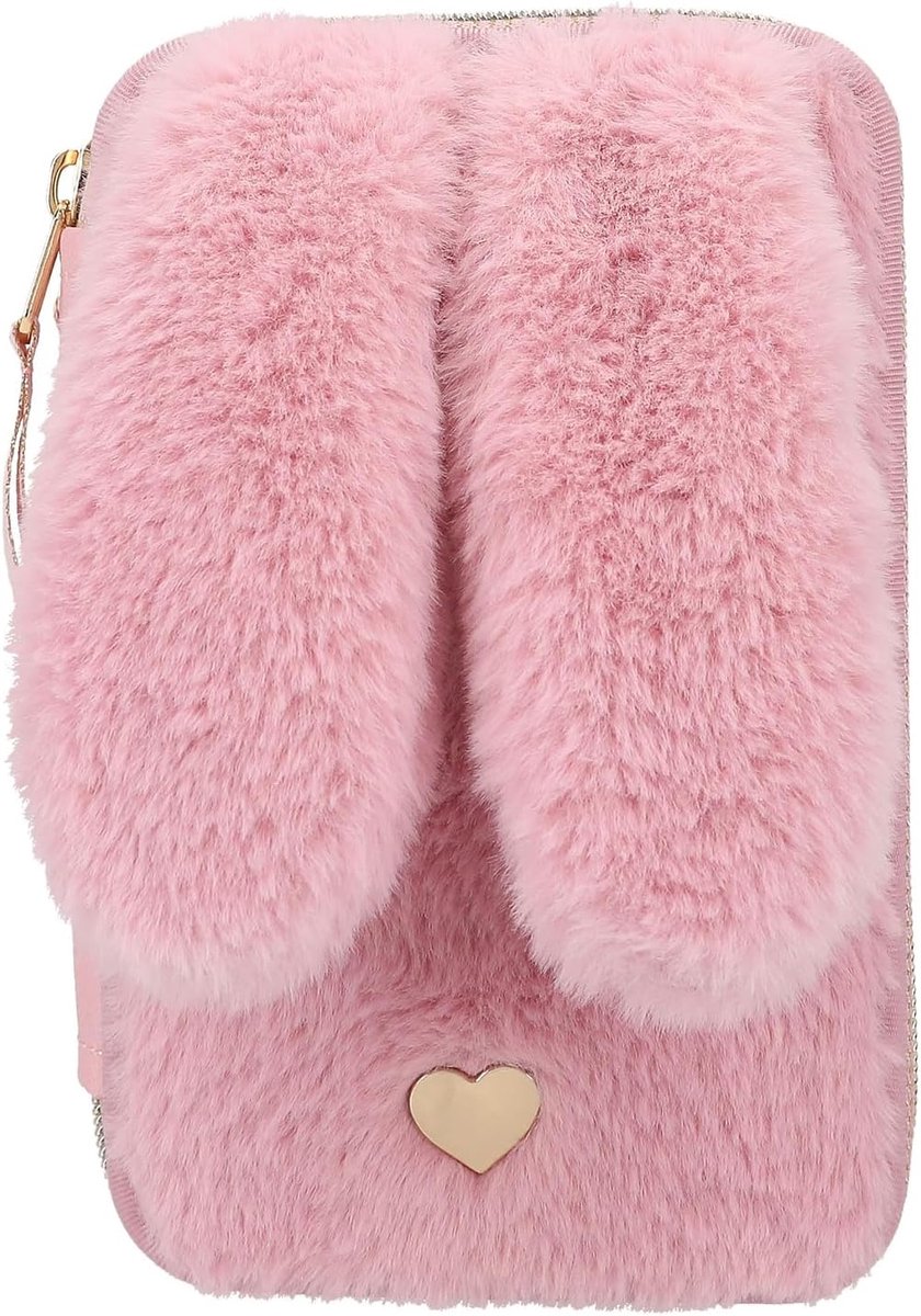 Thijox - Gevulde 2-vaks etui met pluche bont, kleurpotloden, gum, puntenslijper en meer - Princess Mimi Bunny Ballet - Perfect voor school, kinderen,