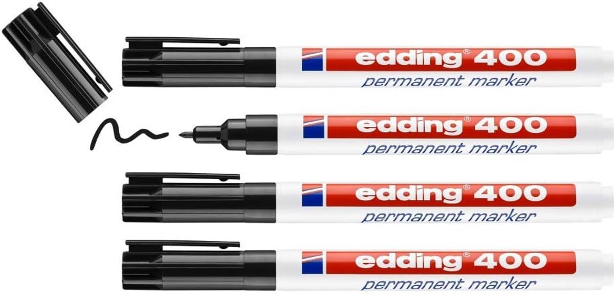 SnelShoppen - Permanente Marker - Zwart - 4 Stuks - Fijne Ronde Punt 1 mm - Watervast, Sneldrogend, Wrijfvast - Voor Karton, Kunststof, Hout, Metaal,