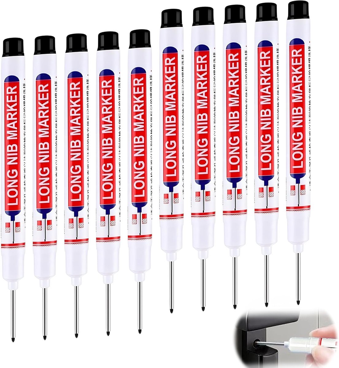 Thijox - 10 stuks diepe-gat-markeerstiften, multifunctioneel timmermanspotlood, onuitwisbare markeerstift met fijne punt van 20 mm, sneldrogend en wat