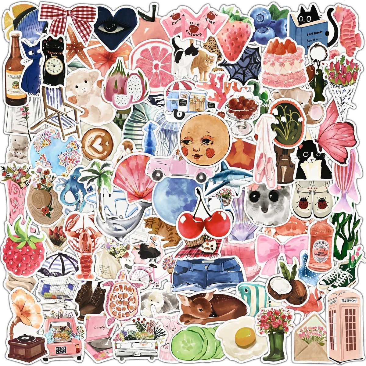 Thijox - Set van 100 kleurrijke vinylstickers | Waterdichte stickers voor laptop, waterfles, dagboek, scrapbooking, DIY-projecten, vakantie, cadeau
