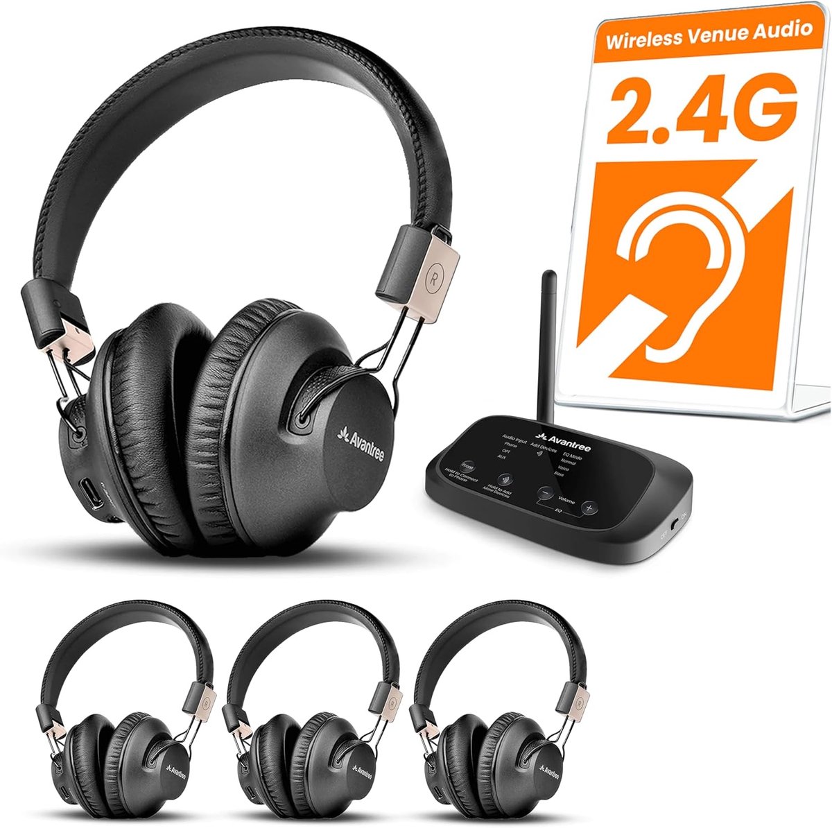 SnelShoppen - Draadloze Groepskoptelefoon en Zender voor TV, Kerk, Klas en Silent Disco - Plug & Play, 2.4GHz Systeem, Lage Latentie en Heldere Spraak