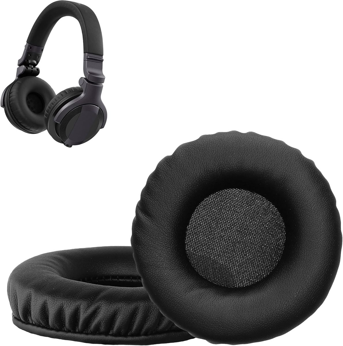Thijox - 2x Oorkussens voor Koptelefoon - Earpads van Kunstleer en Schuim in Zwart - Compatibel met DJ Hoofdtelefoon - Comfortabel en Duurzaam voor Mu