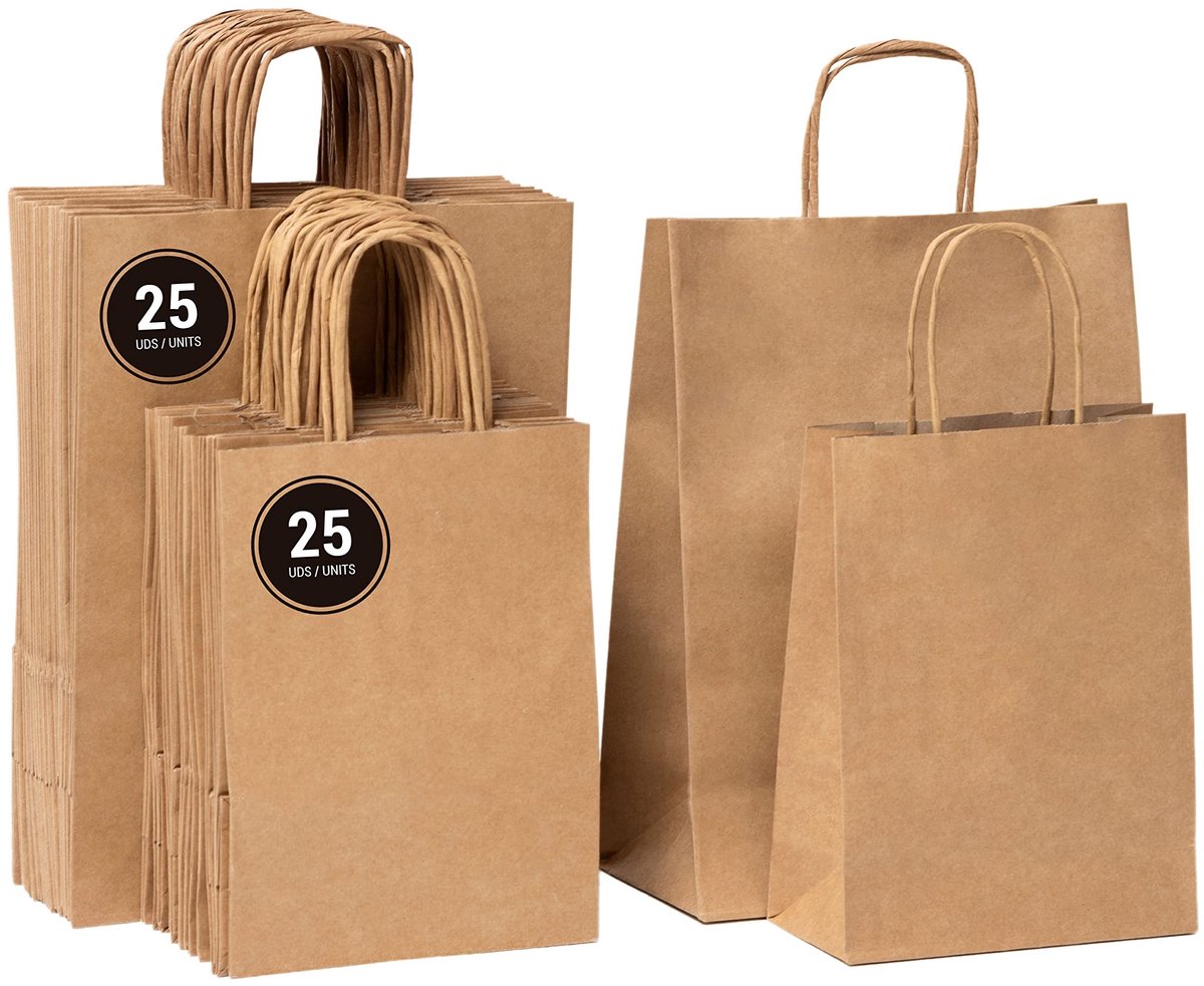 Inovra- Papieren Tassen Kraft - 50 Stuks - Draagtassen met Handgrepen - Kleine/Grote Zakken - 32x24x11 cm / 24x18x11 cm - Duurzaam Materiaal