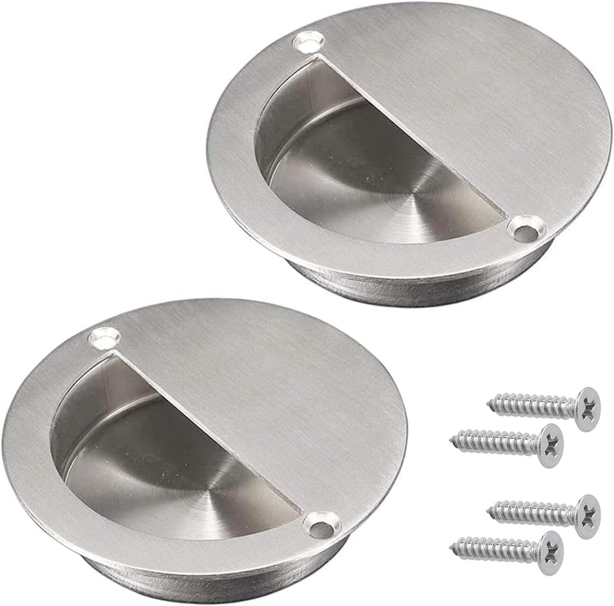 Set van 2 Ronde Ingebouwde Deurgrepen van RVS, 90mm, Voor Keuken- en Kastdeuren, Inclusief Schroeven