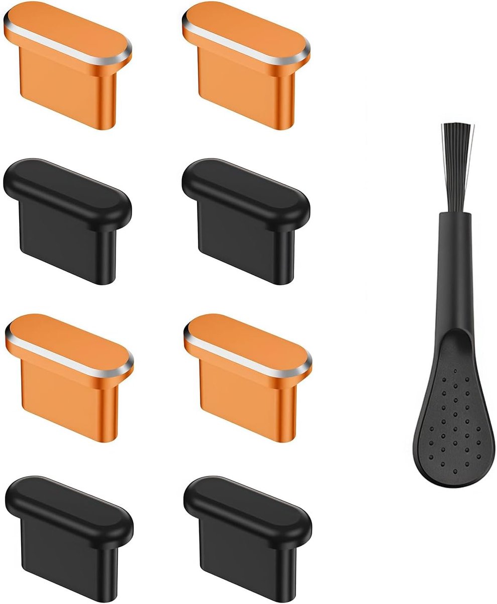 Thijox - USB C Staubschutz voor iPhone 17 Pro/Pro Max, 4er-Alu + 4er-Silikon Beschermkap, Universele Type-C Bescherming, Cosmic Orange, Ideaal voor Re