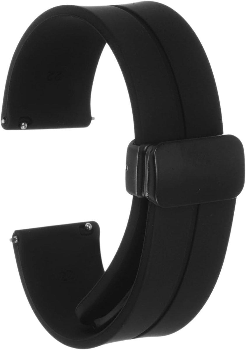 Thijox - Horlogebandje siliconen 22 mm, magnetisch, snelsluiting, waterdicht, zacht rubber, zwart voor sport en dagelijks gebruik