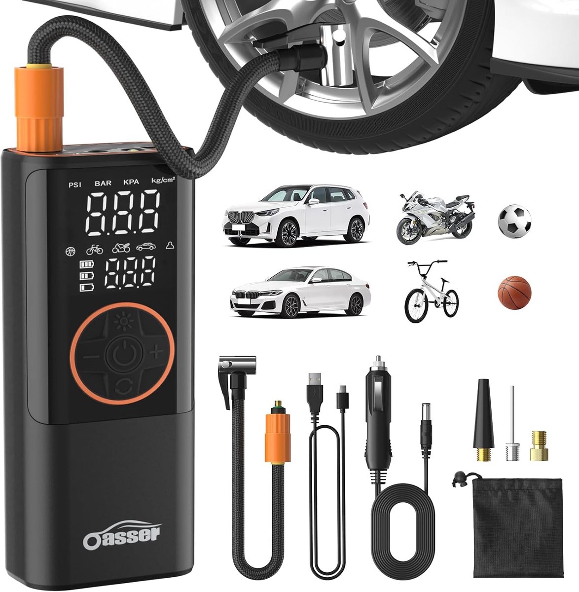 SnelShoppen - Elektrische Luchtpomp Draagbare Compressor 6000mAh 150 PSI met 3M 12V Sigarettenaansluiting voor Auto, Motorfiets, Fiets, Bal, Reizen en