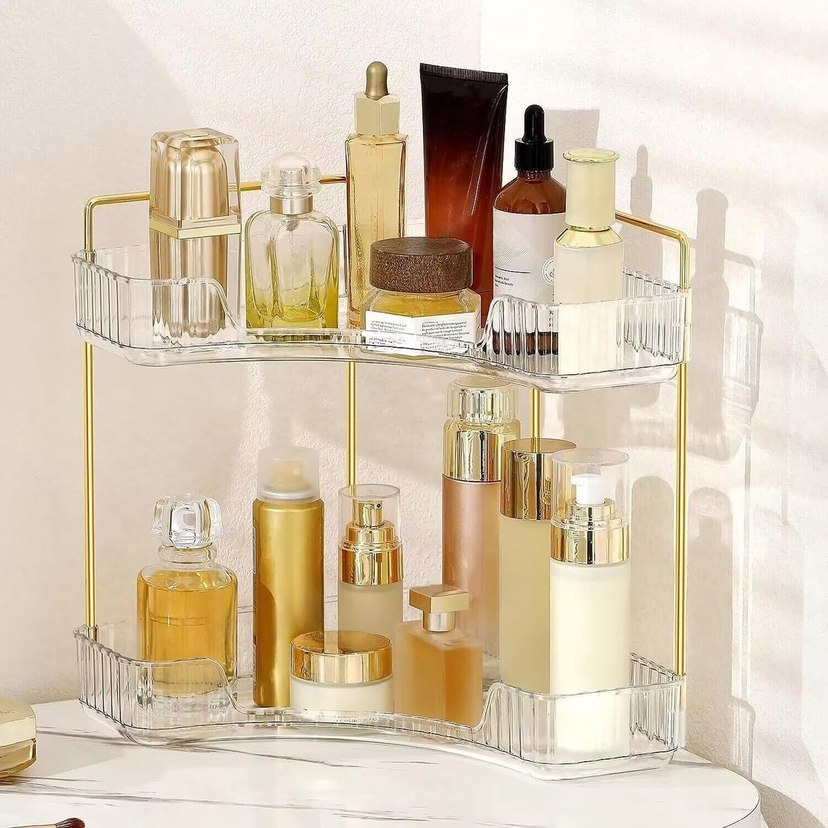 Make-up Organizer met 2 Lagen voor Cosmetica, Acryl Opbergdoos voor Lippenstift, Nagelverzorging en Parfum, Perfect voor Slaapkamer en Keuken