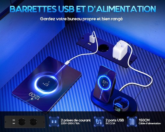 Gamingbureau met LED - Hoekbureau Opbergruimte - Efficiënt Werken - Omkeerbaar L-vormig ontwerp - 110 x 80 cm - Zwart — afbeelding 4