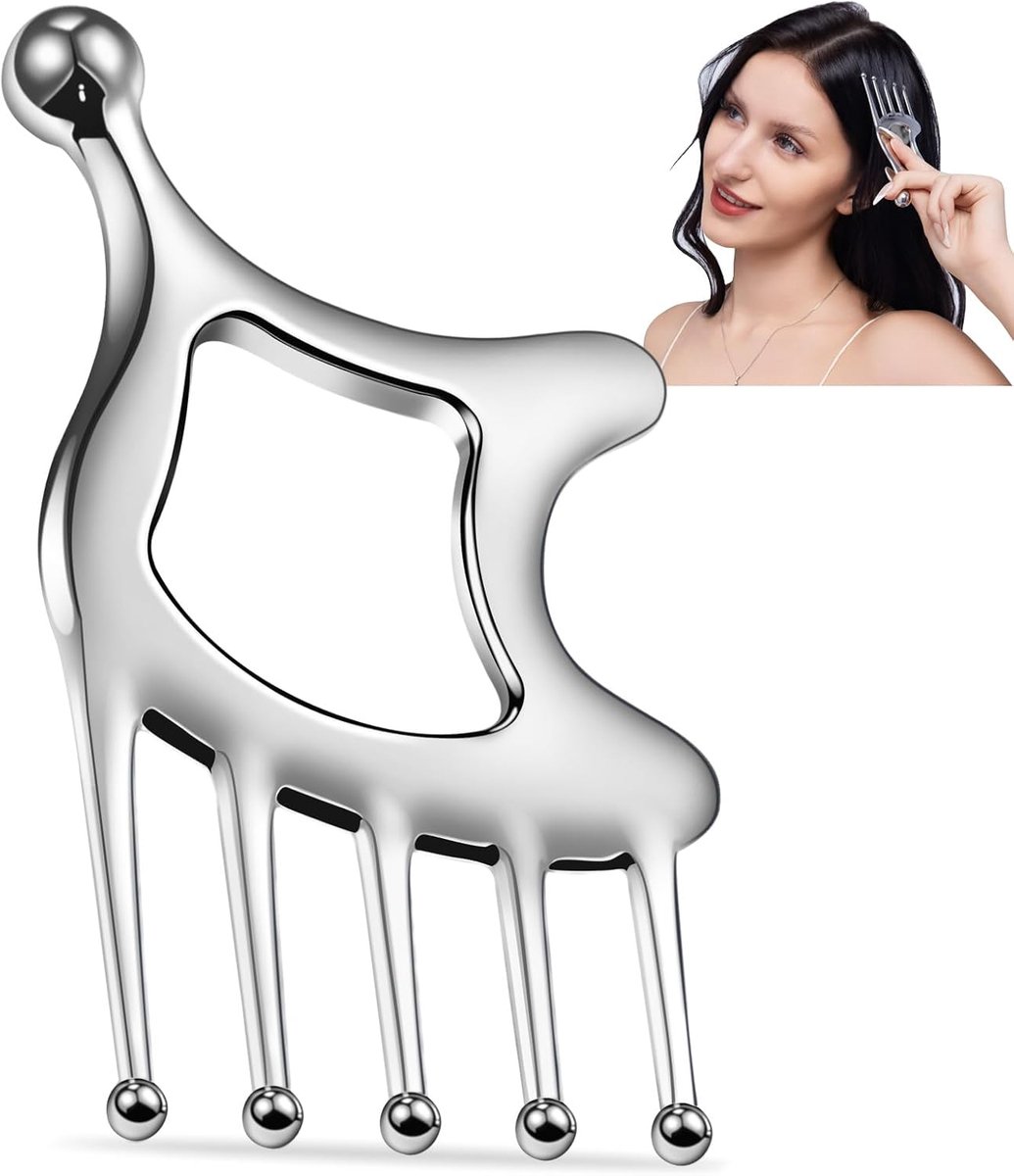 Thijox - Draagbare hoofdhuidmassageapparaat van roestvrij staal voor triggerpointtherapie, acupressuur, anti-rimpels, inclusief Scalp Massager, Gua Sh