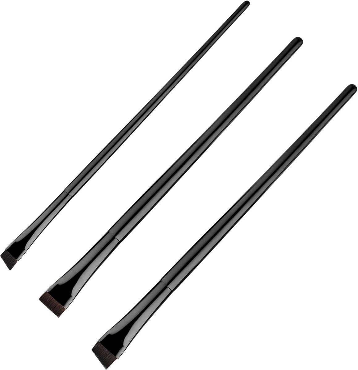 Thijox - 3-delige Schuine Wenkbrauwborstel Set, Hoekige Eyelinerborstels voor Oogschaduw en Wenkbrauwen, Zwart Houten Handvat, Synthetische Vezels, Pe