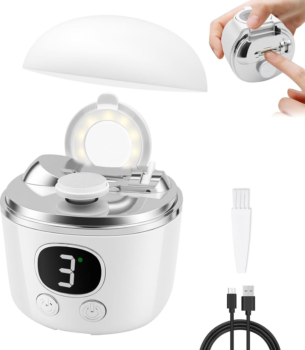 Thijox - Elektrische Nagelknipper met 2 Sterktes, Ingebouwde Leesloep, LED-Licht en Veiligheidssysteem voor Senioren, Ideaal voor Dikke en Normale Nag