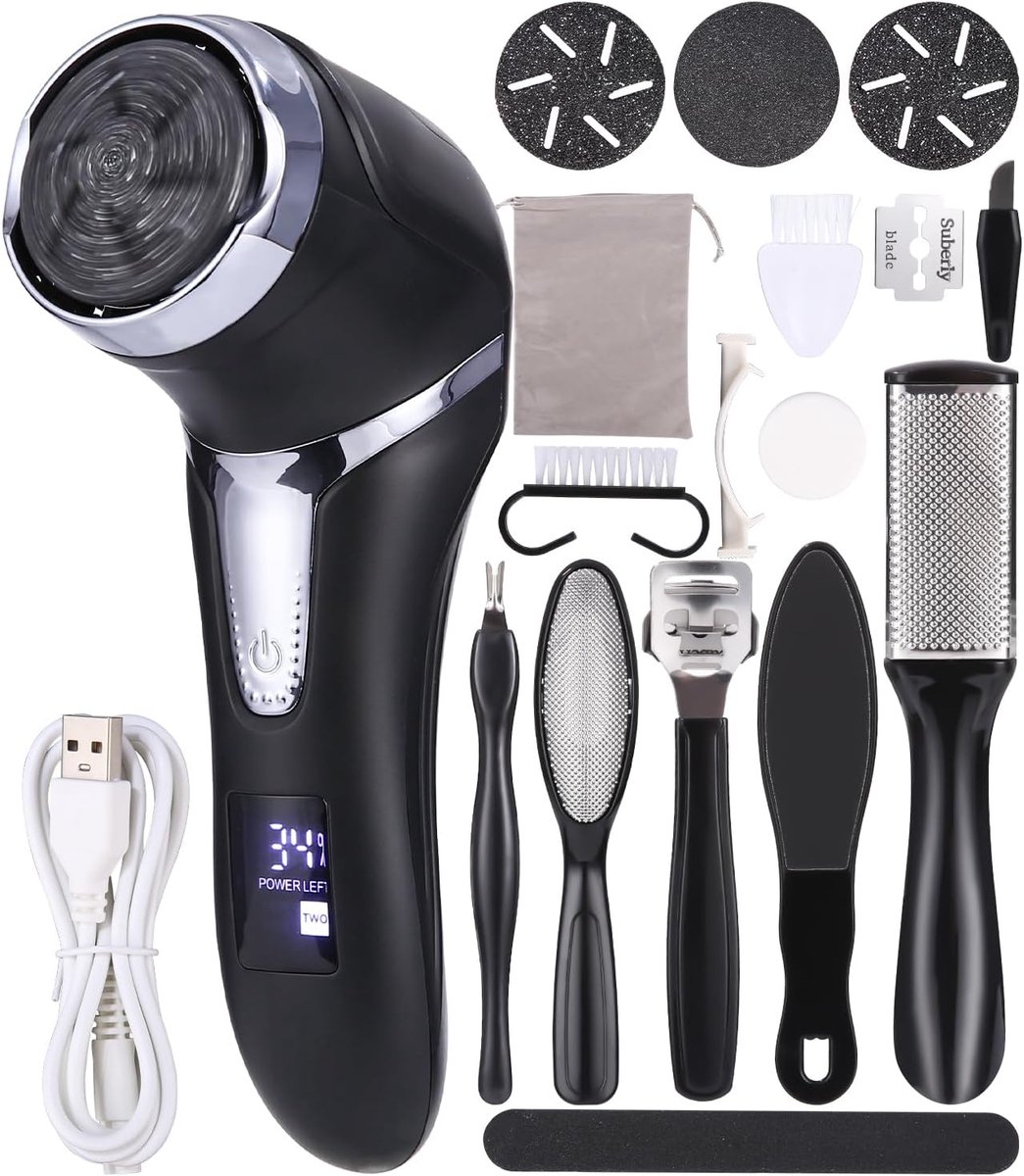Thijox - Professionele elektrische pedicure vijl, IPX7 waterdicht, oplaadbaar, eelt verwijderen met 3 reservewielen en 2 snelheden voor perfecte voete