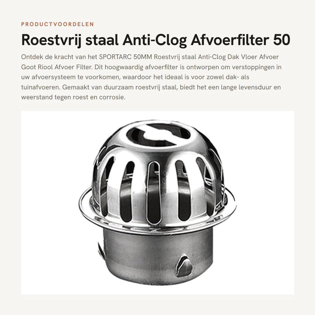 Inovra- Afvoerfilter Roestvrij Staal - Anti-Clog - Vloerafvoer - Buitenafvoer - 50mm - Duurzaam en Functioneel - Vloerdrain