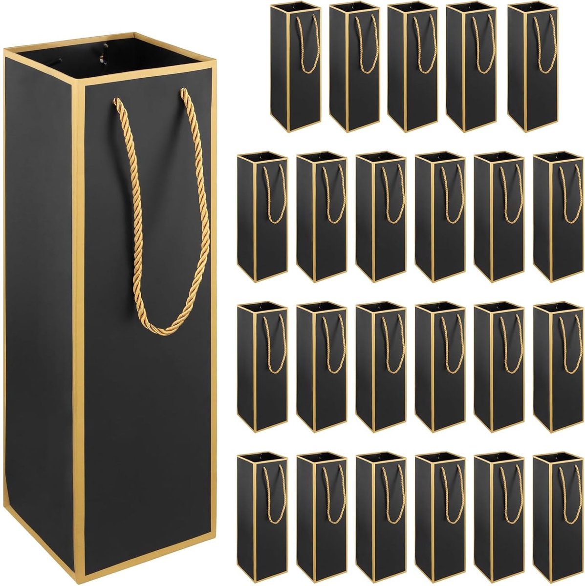 24 Stuks Wijnfles Cadeautassen met Handvat, Zwart en Goud, Ideaal voor Feesten, Verjaardagen en Cadeaus