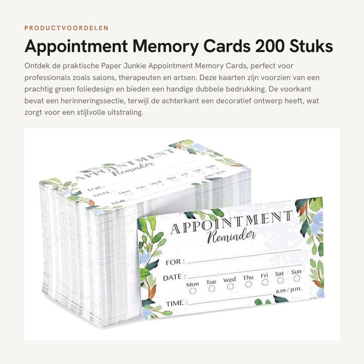 Dailygoods- Herinneringskaarten 200 Stuks - Gebladerte Ontwerp - Dubbelzijdig - Afspraken - Klantgegevens - 3,5 x 2 Inch - Afspraakkaarten