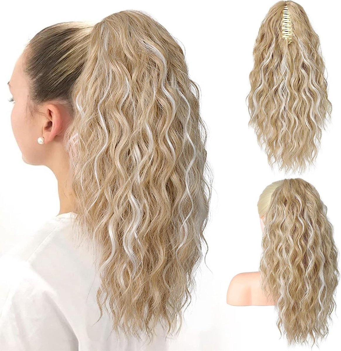 Ponytail Hairpiece Extensions voor Lang Golvend en Krullend Haar - 18 Inch, Natuurlijke Look, Synthetisch Haar