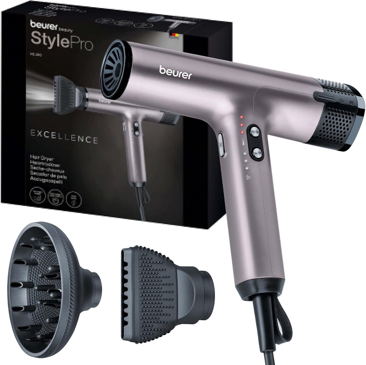 SnelShoppen - Krachtige Haardroger Föhn Met Digitale Motor - Ultra Lichtgewicht - 4 Temperatuur & Blaasinstellingen - Styling Mondstuk & Diffuser - Sn