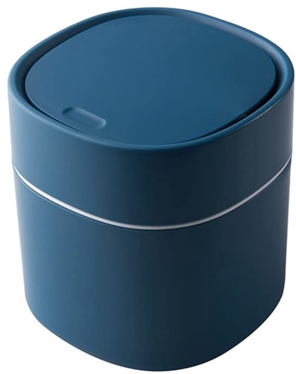 SnelShoppen - Mini Desktop Afvalbak met Deksel, 2L Sanitaire Prullenbak voor Peel, Meloenpitten, Auto, Keuken, Blauw - Gemakkelijk te Reinigen