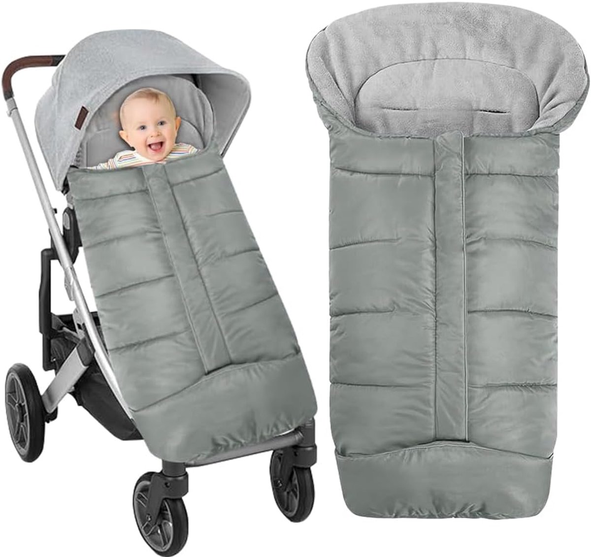 Thijox - Voetenzak Kinderwagen Winter Universeel, Waterdicht en Winddicht, Warm en Comfortabel, Met Ritssluiting, Trekkoord en Capuchon, Grijs, Perfec