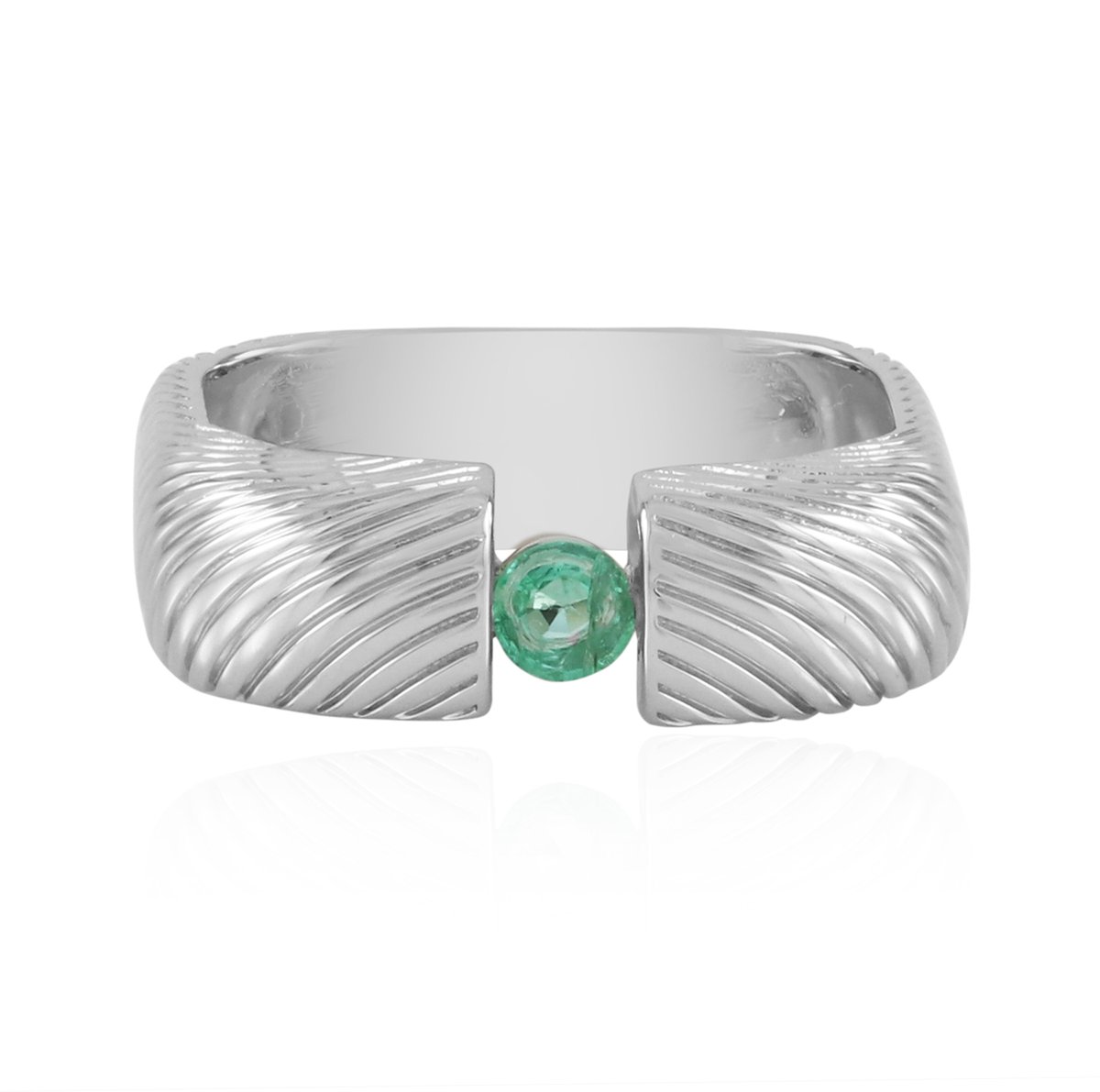 Cavill - Zilveren ring platina gecoat - Colombiaanse smaragd 0,149 ct rond - elegante dames ring - veelzijdige zilveren ring