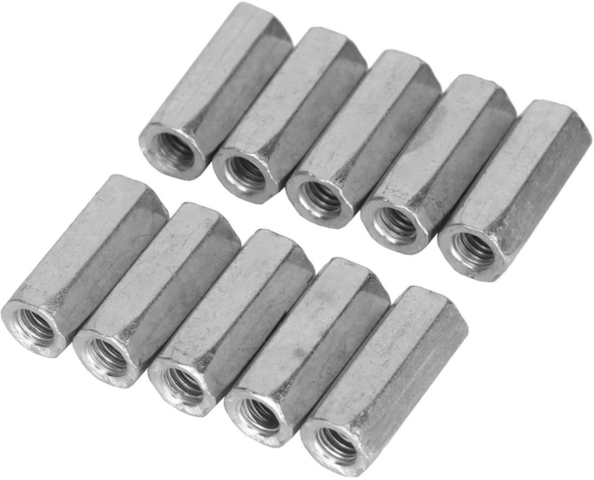 M6 Hex Moeren met Draad voor Draadstangen - 10 Stuks voor Assemblage en Reparatie van Metalen Constructies in de Bouw en Industrie