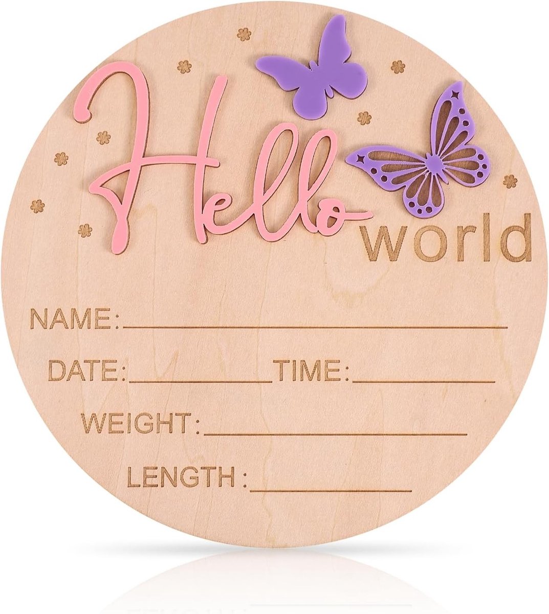 Houten Welkom Bord voor Baby Aankondiging, 15cm Geboorte Naambordje voor Babyshower en Kinderkamer Decoratie met Vlinder Design