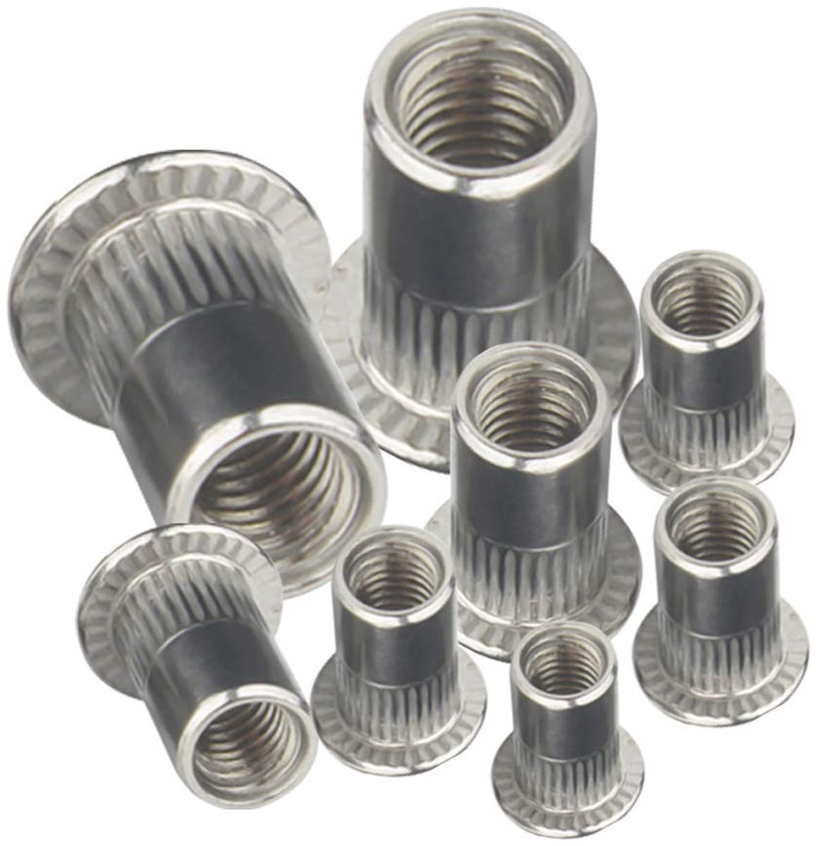 Set van 10 RVS Countersunk Rivet Nuts - M3/M4/M5/M6/M8/M10/M12 Draadmoeren voor Bevestiging en Montage