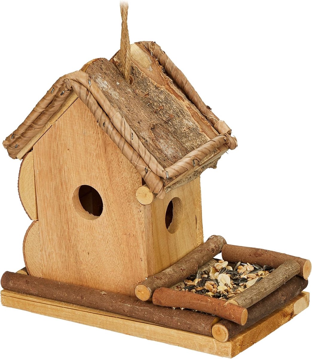 SnelShoppen - Decoratief Vogelhuisje van Hout, Vogelvoedertafel voor Tuin en Balkon, Nestkastje 21x21x12,5 cm, Perfect voor Vogels en Natuurvrienden