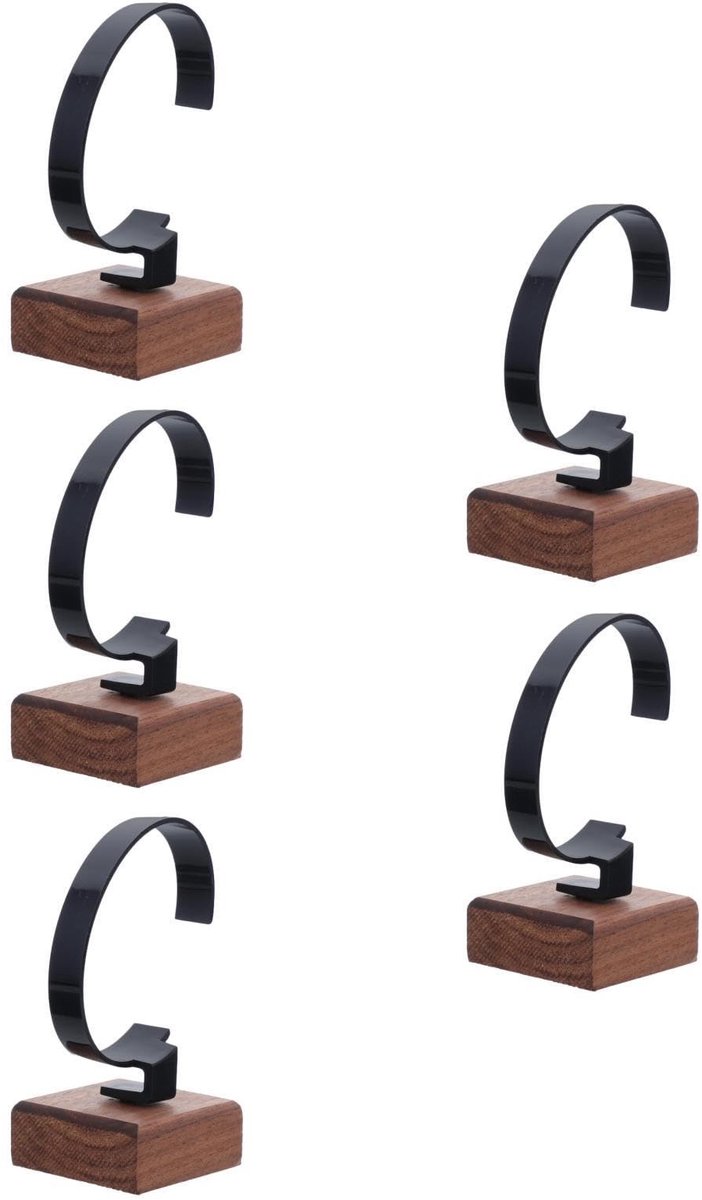Dailygoods- Horlogestandaard 5 Stuks - Houten/Kunststof Horloge Houder - Presentatie/Tentoonstelling - Opbergoplossing - Displayhouder - Afmetingen 10,30 x 5,30 x 5,30 cm - Horlogehouder