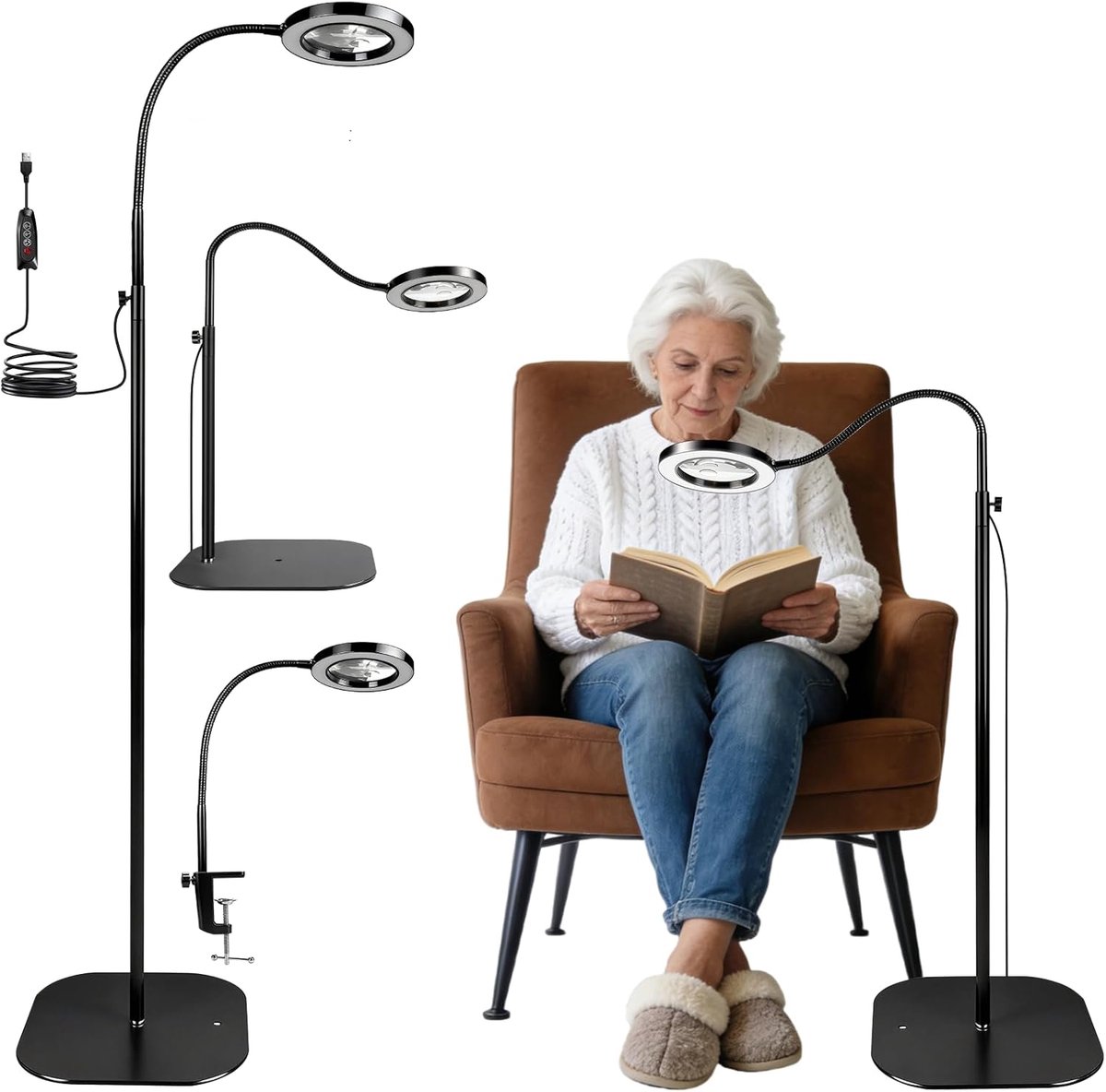 Thijox - Vergrootglas met licht en standaard, 10x staande loep met verlichting, 3-in-1 loep met 3 kleurmodi voor lezen, tekenen en hobby's