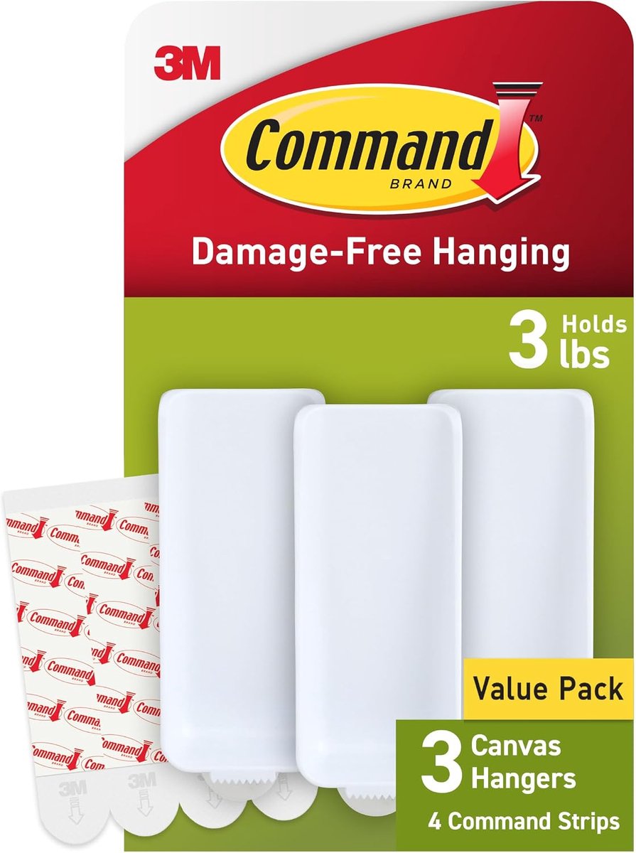 Thijox - Command op Canvas Hanger PH044-3NA voor Makkelijk Ophangen van Schilderijen, Canvasafdrukken en Decoraties, Inclusief Haak voor Stevige Beves