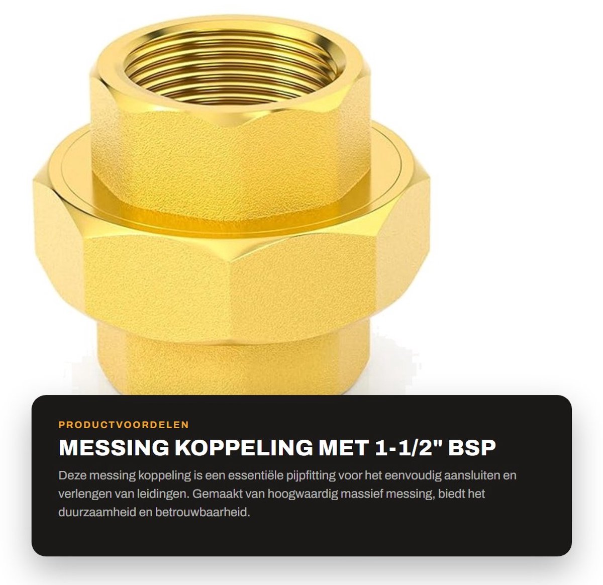 Dailygoods- Messing Koppeling 1-1/2" BSP - Vrouwelijke Pijpfitting - Adapter voor Aansluiten/Verlengen - Corrosiebestendig - Werkdruk 1 MPa - Temperatuurbereik -53 °C tot 120 °C