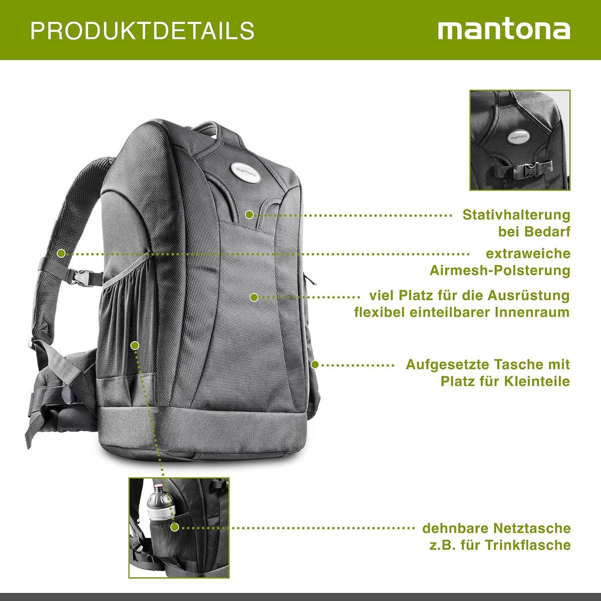 Thijox - Fotorugzak Trekking voor DSLR-camera's, Diefstalbestendige Fototas met Regenbescherming, Variabel Deelbare Binnenruimte, Inclusief Statiefhou