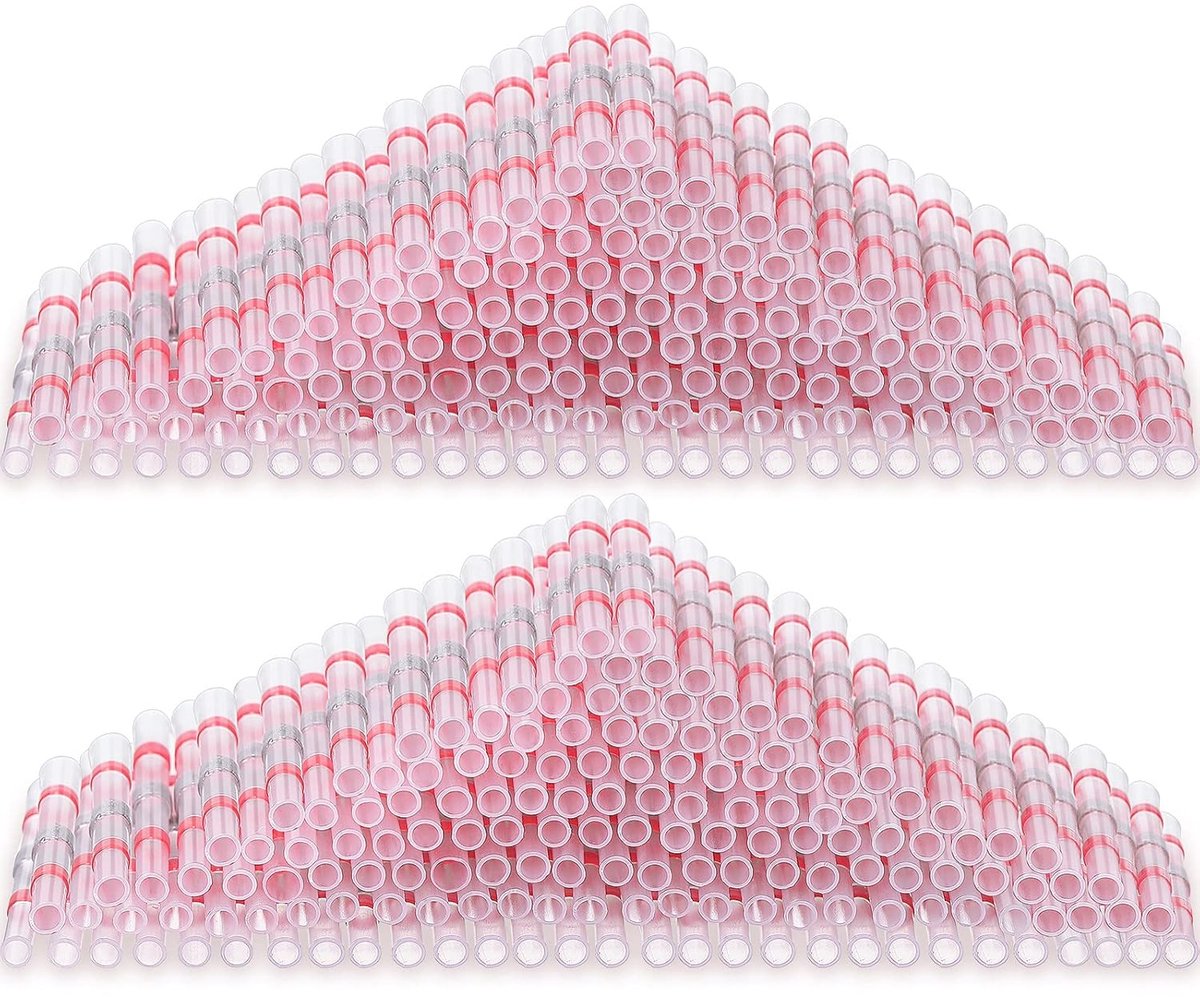 SnelShoppen - 150 Stuks Rood Nylon Butt Splice Draadverbinders 18-22 AWG, Geïsoleerd, Waterdicht, Transparante Solder Seal, Warmte Krimp Tubing