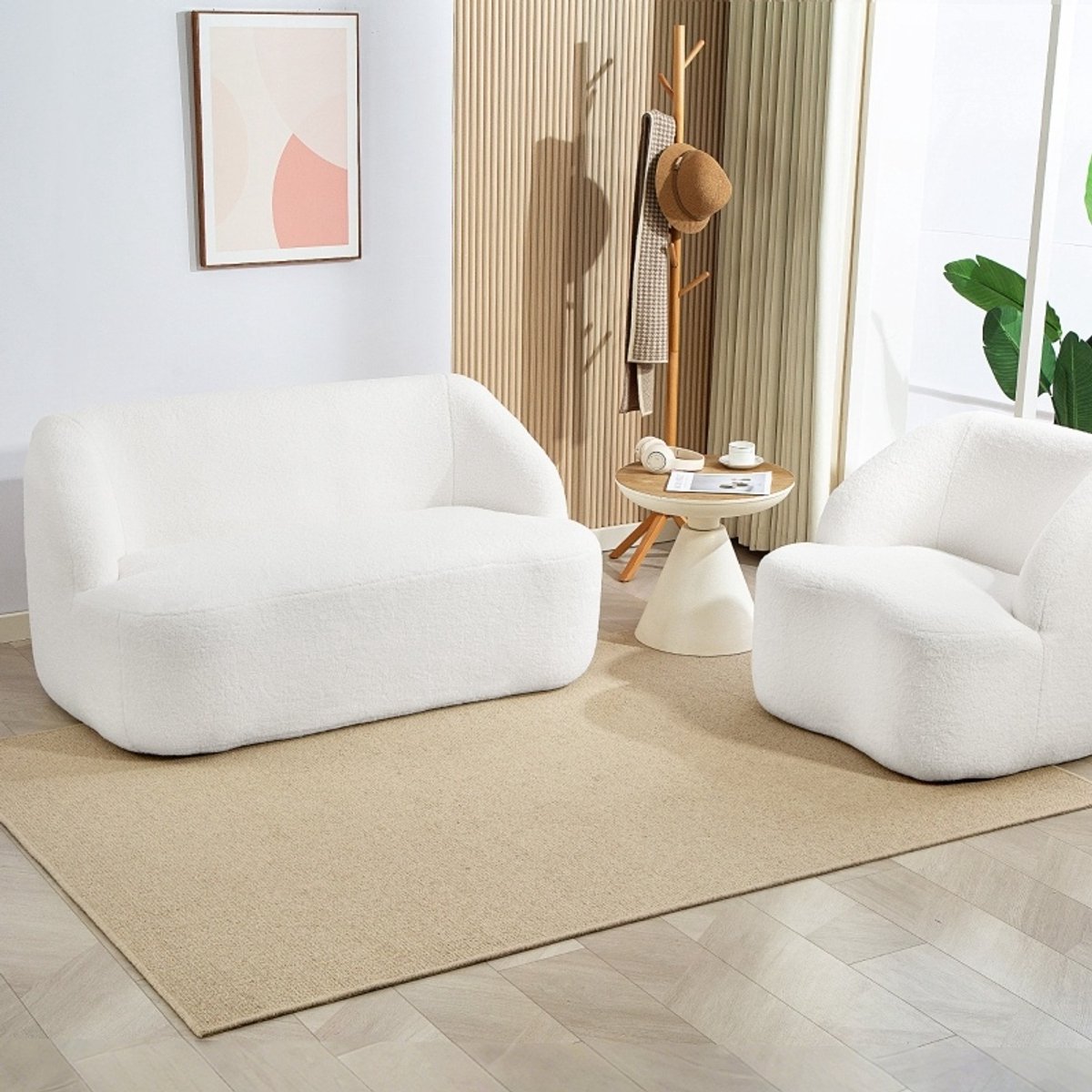 FloraGrace Zitbank – 2-Zits – Gebogen Design Met Zachte Fleece Bekleding – Voor Woonkamer,