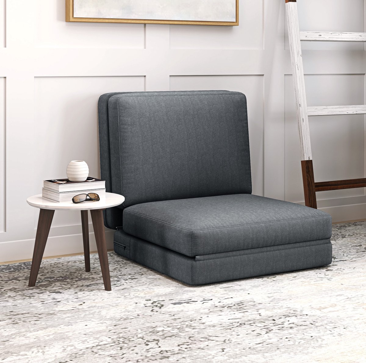 FloraGrace Slaapbank 75 x 80 x 72 cm - 3-in-1 Klapbaar Bodensofa met Velourslook - Voor Woonkamer of Slaapkamer - Polyester - Donkergrijs