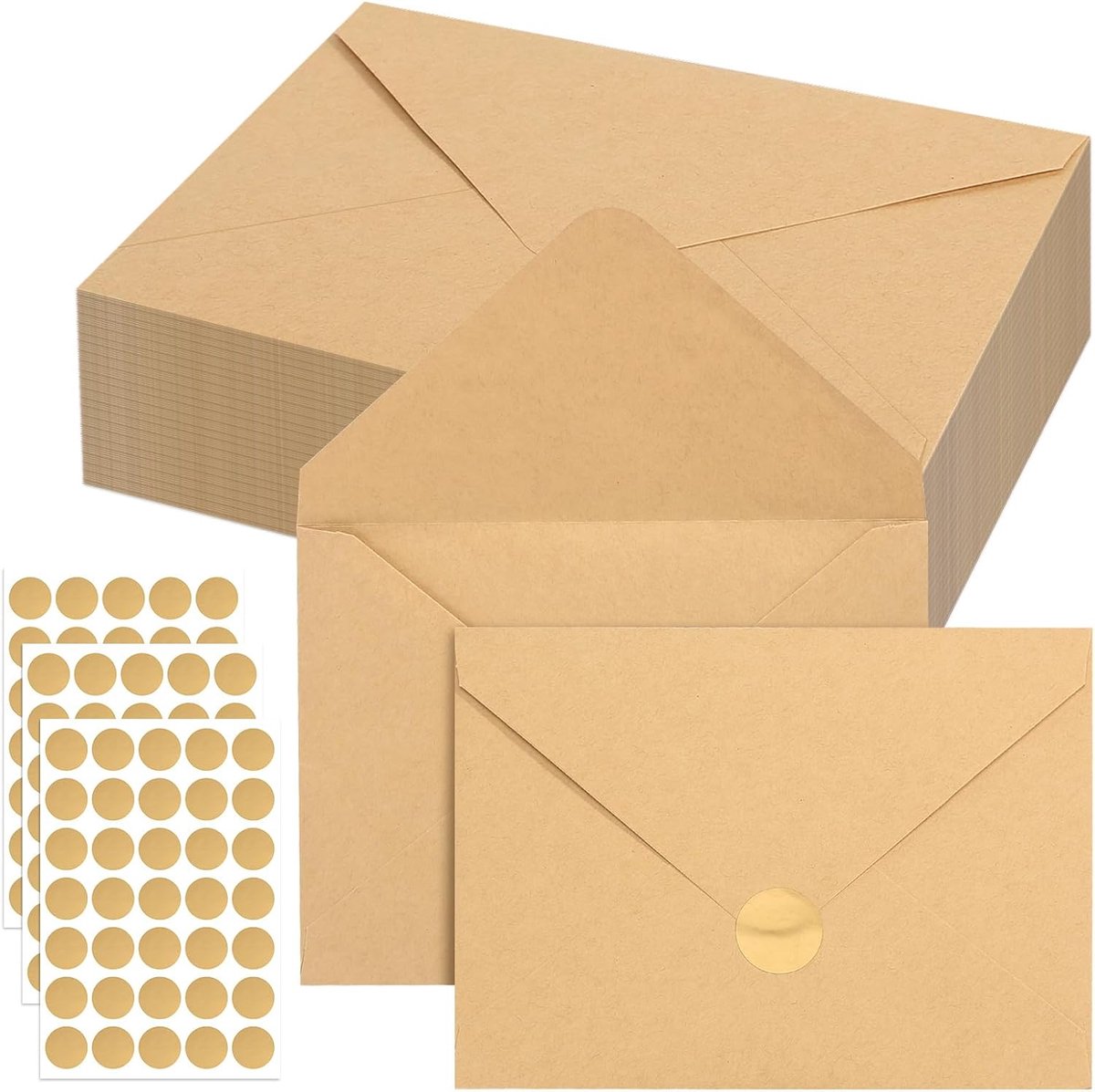 Thijox - 100 Kraftpapier Enveloppen 120 g/m², 18,5 x 13,5 cm, Zonder Venster, Perfect voor Wenskaarten, Uitnodigingen en Verjaardagskaarten