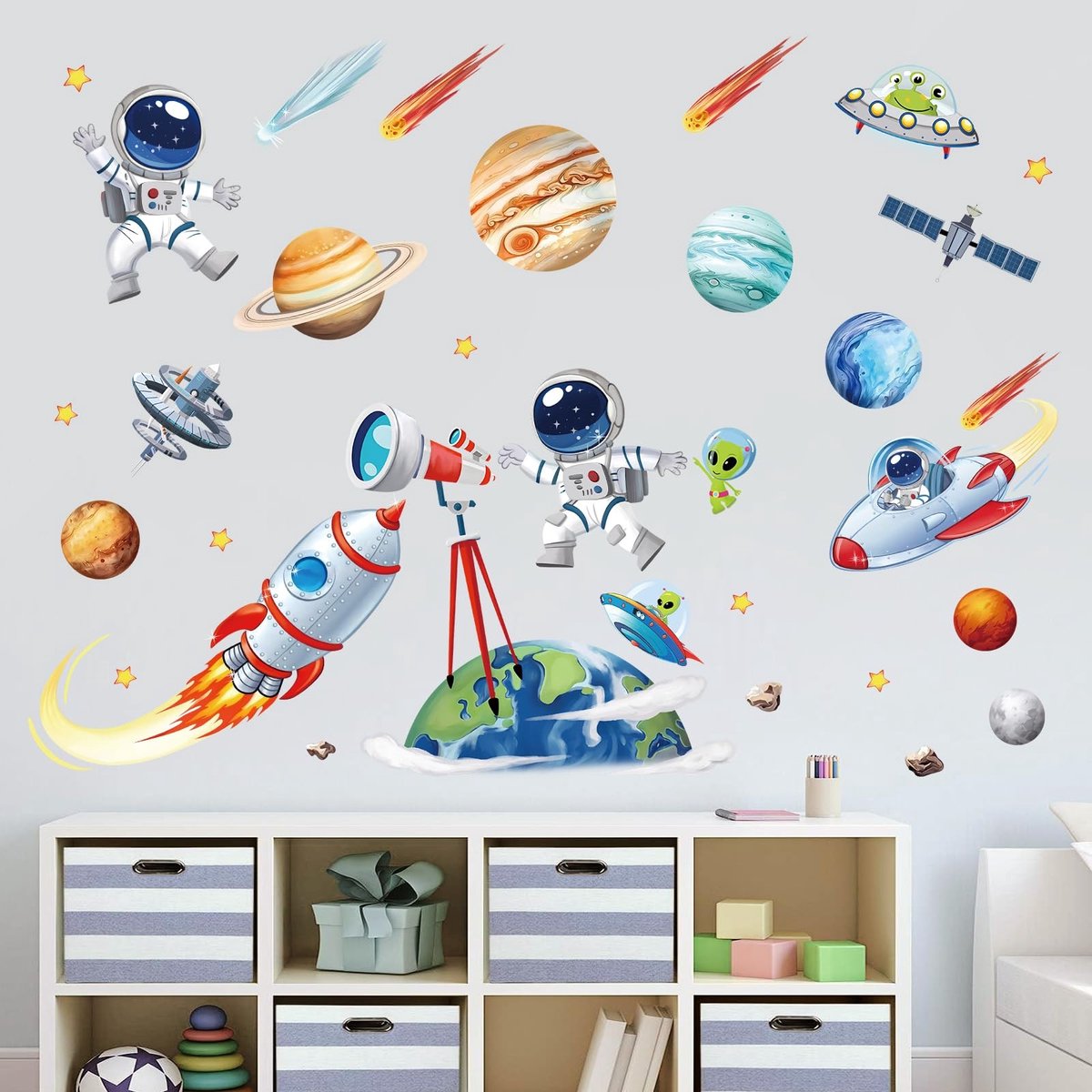 Dailygoods- Muursticker Ruimte Thema - Muurstickers Kinderkamer - Wanddecoratie Slaapkamer - Wanddecoratie Woonkamer - PVC Materiaal - Niet-giftig
