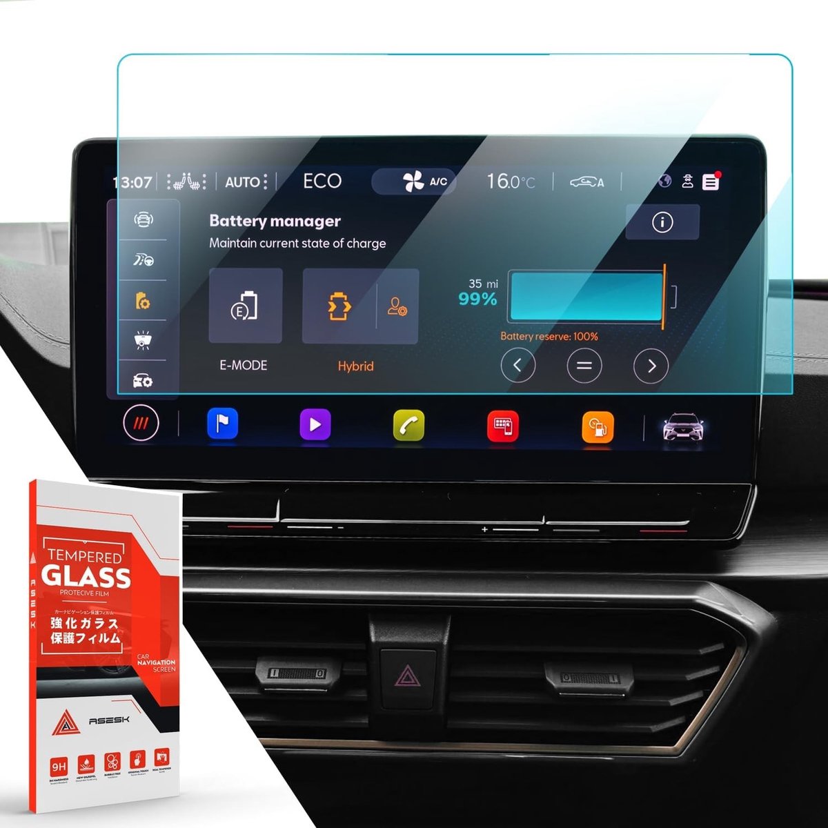 Tempered Glass Screen Protector voor 12" Navigatiescherm van Cuprα Formentor en Leon (2021-2024), Beschermfolie en Accessoires voor Navigatie en Touchscreen