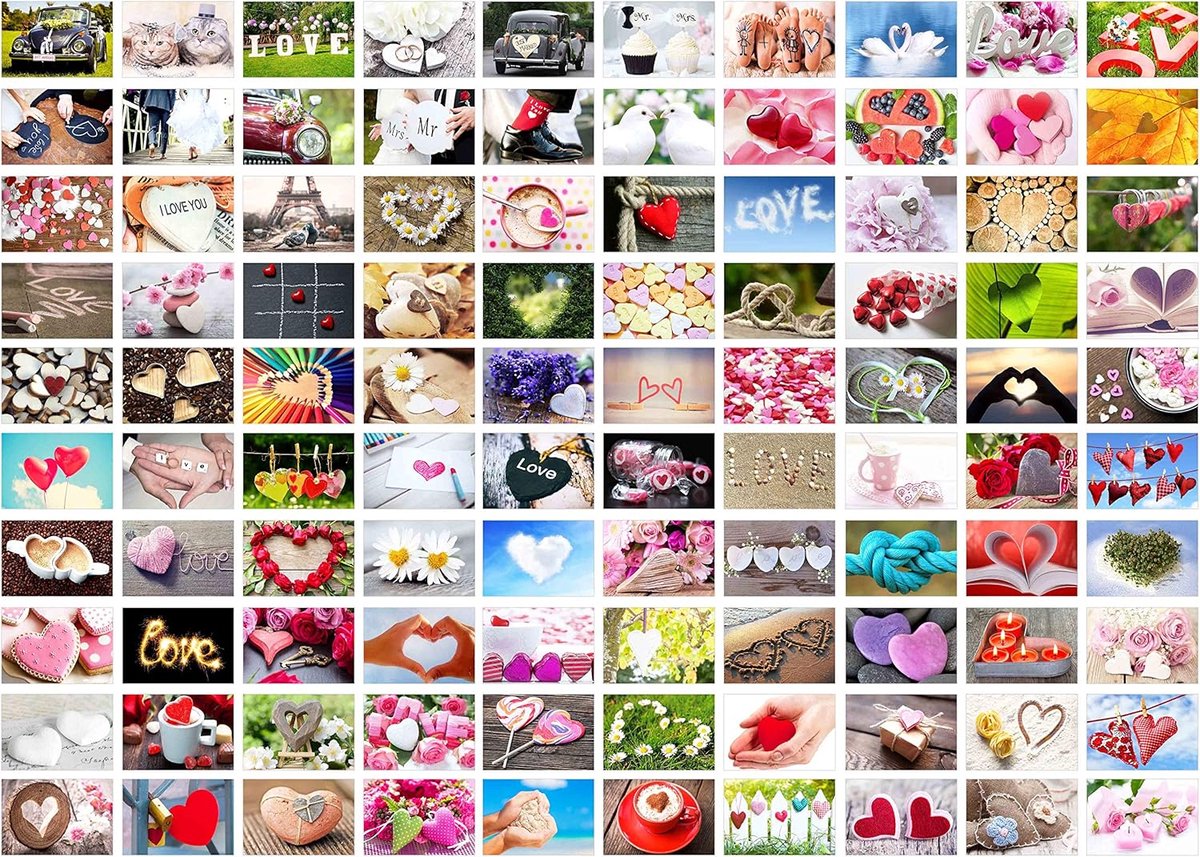Thijox - Set van 100 hoogwaardige ansichtkaarten voor bruiloft, liefde, huwelijkscadeau, Valentijnsdag, gastenboek, verjaardag - Premium kwaliteit, DI