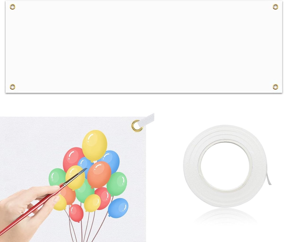 Grote Witte Polyester Banner 300 x 100 cm voor DIY Schilderingen, Bruiloften en Feestjes met 10 m Ophangkoord