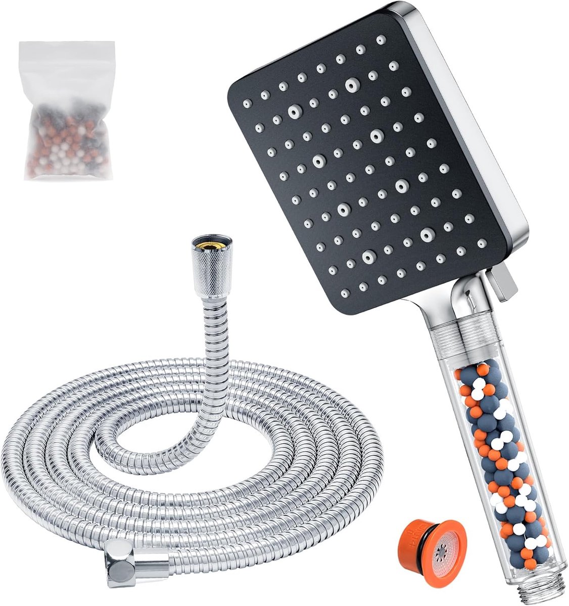 Thijox - YEAUPE PRO Douchekop met Filter - Hogedruk Handdouche met 1,6m Slang - Waterbesparende Regendouchekop - 6 Straalsoorten - Antikalk Chroom 115